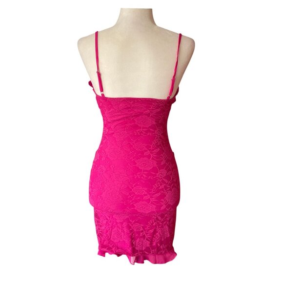 Outcast Hot Pink Lace Corset Mini Dress Ruched Y2K Barbiecore Party Club Dress S - Picture 4 of 13